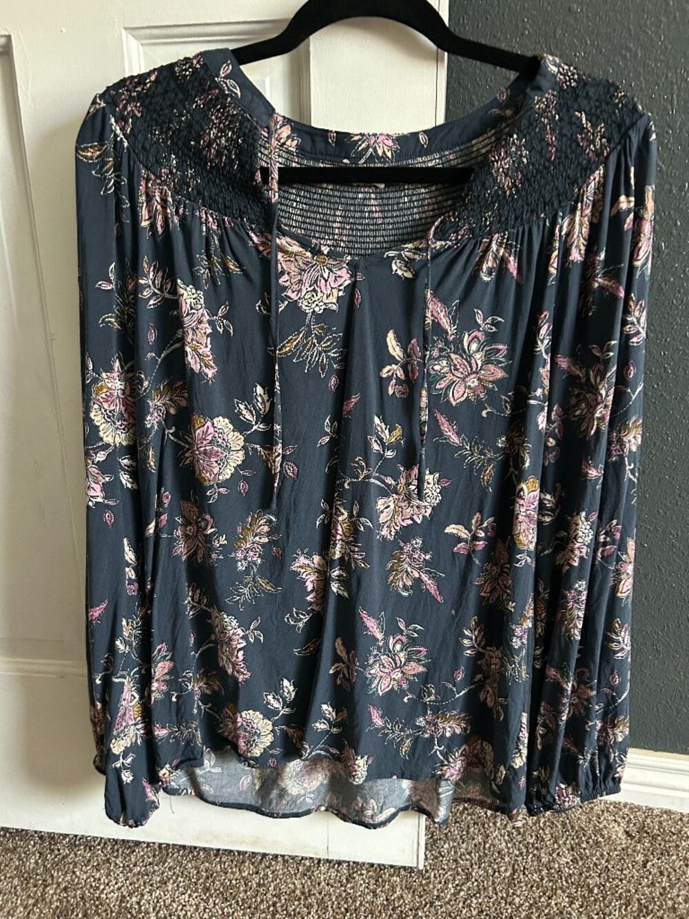 Maurices Blue Floral Peasant Blouse Size L Boho